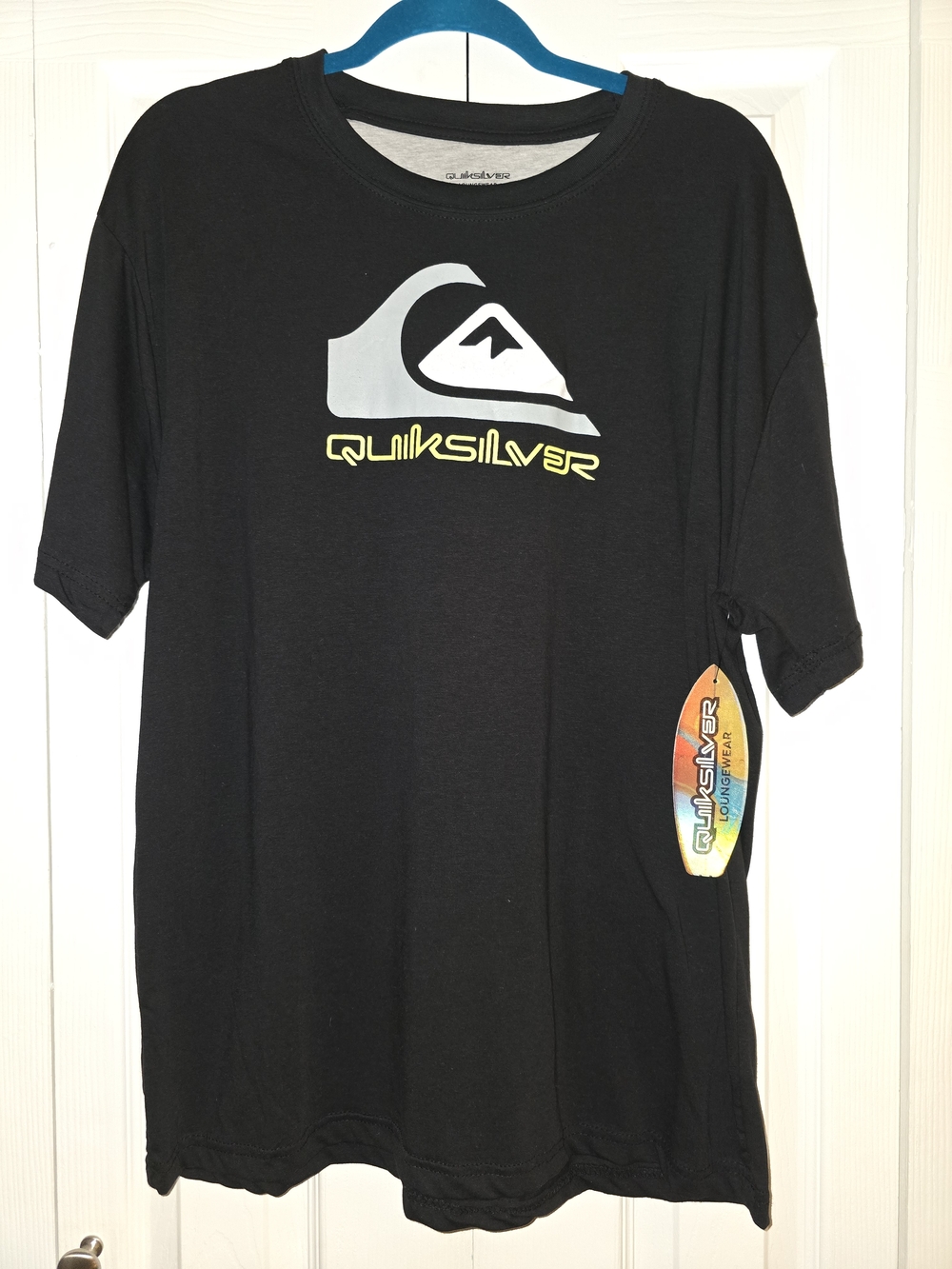 Quiksilver Black T-Shirt with White and Yellow Logo